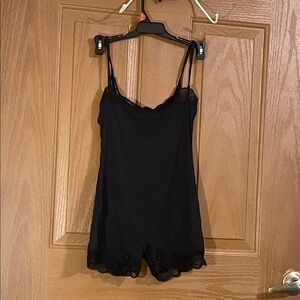Elegant Black Lace Trim Sleep Romper